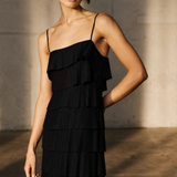 Aje Shade Pleated Midi Dress in Black