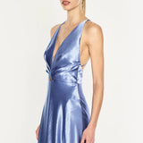 Manning Cartell High Gloss Plunge Neck Slip Dress in Cornflower Blue