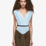 Bec and Bridge Anaya V Maxi Dress in Mist and Latte