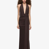 Bec and Bridge Cassis Drape Maxi Dress in Dark Chocolate