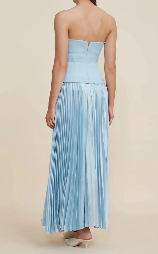 acler avonlea midi dress in celeste blue Acler Dresses | Anthropologie X Acler Avonlea Strapless Corset Pleated Midi Dress Celeste Blue | Color: Blue | Size: 12