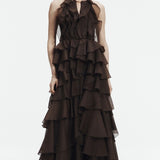 Aje Cleo Gown in Carob Front View