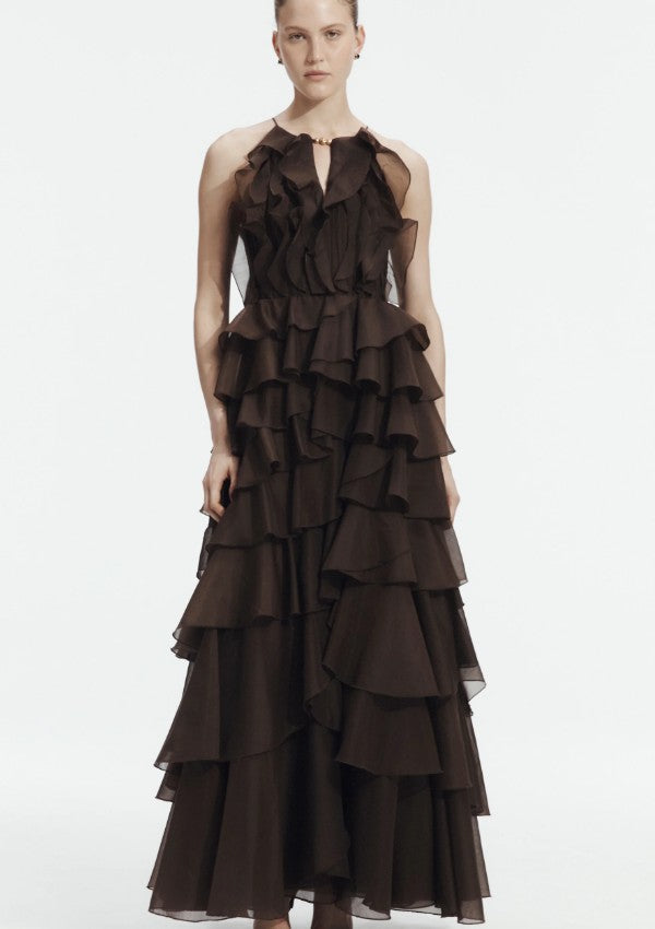 Aje Cleo Gown in Carob Front View