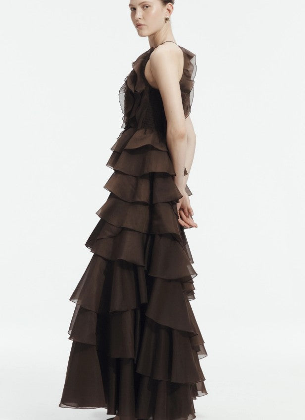 Aje Cleo Gown in Carob Side View