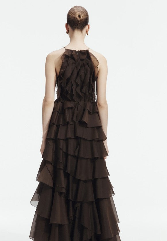 Aje Cleo Gown in Carob Back View
