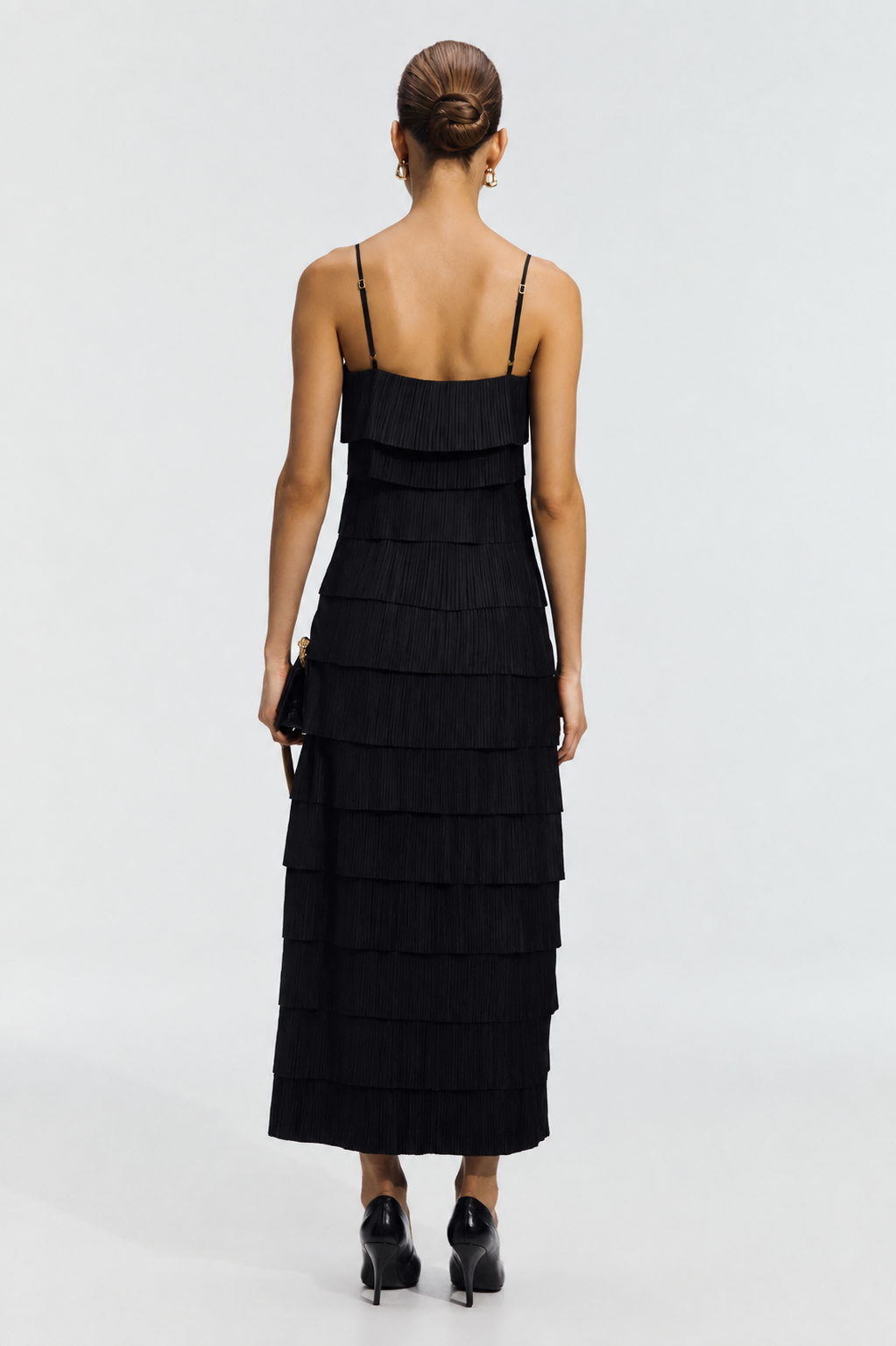 Aje Shade Pleated Midi Dress in Black Back View