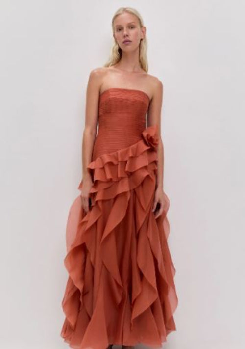 Aje Canyon Gown in Coral Clay Front View