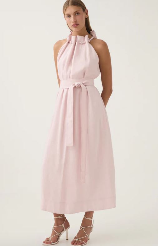 Aje Mariel Trapeze Midi Dress in Soft Pink Front View