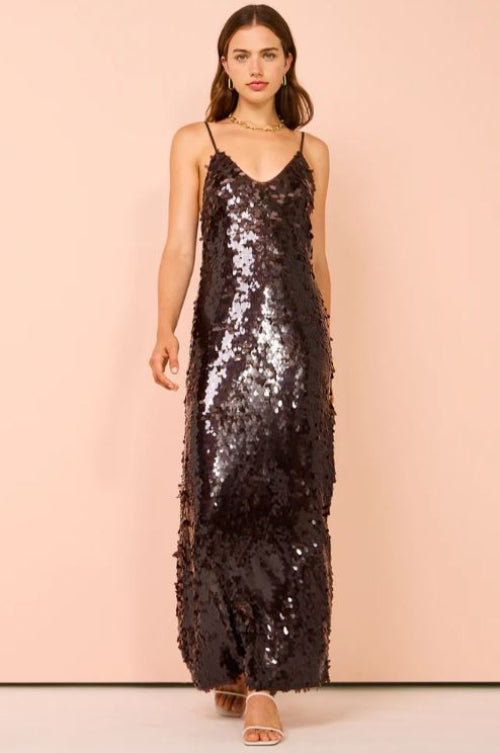 Alemais Geanie Sequin Gown in Chocolate Front View