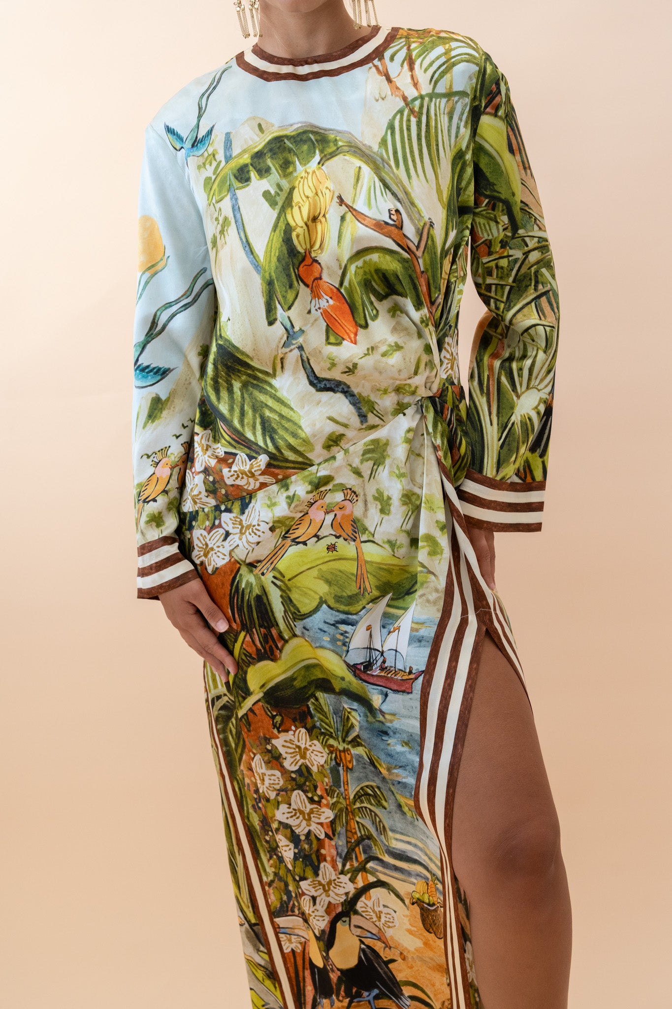 Alemais Toucan Tango Silk Midi Dress Close Up