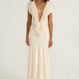 Ance Gria Clover Gown in Satin Cream Front View