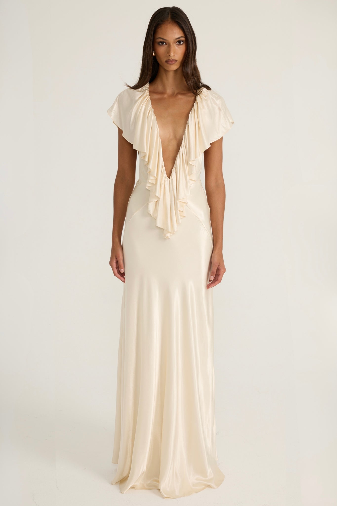 Ance Gria Clover Gown in Satin Cream Front View