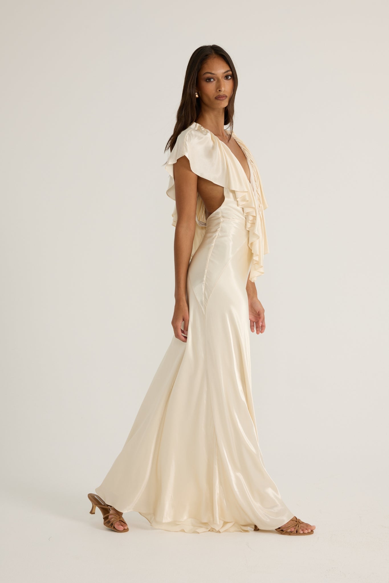 Ance Gria Clover Gown in Satin Cream Side View