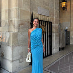 Arcina Ori Chiara Set in Dusty Blue Modelled Outdoors