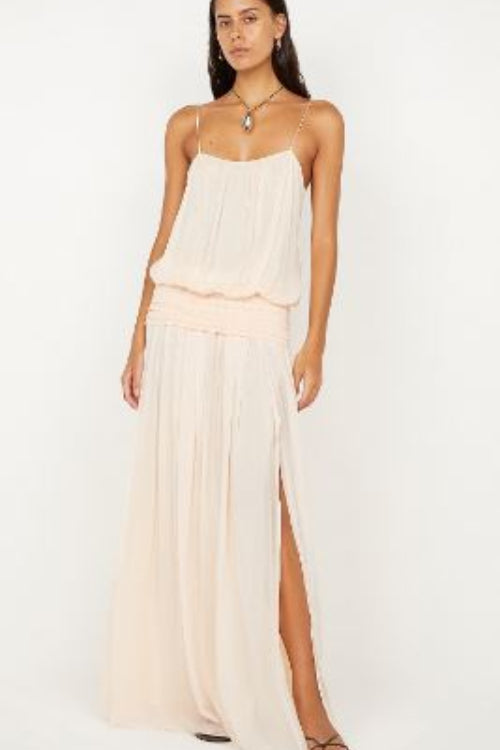 Bec and Bridge Camille Blouson Dress in Peach Front View