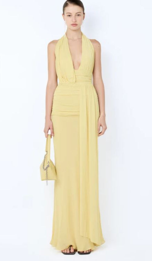 Bec and Bridge Cassis Drape Maxi Dress Front View in Studio