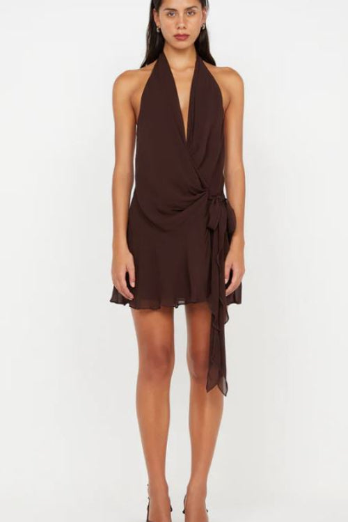 Bec and Bridge Celyse Mini Dress in Chocolate Front View