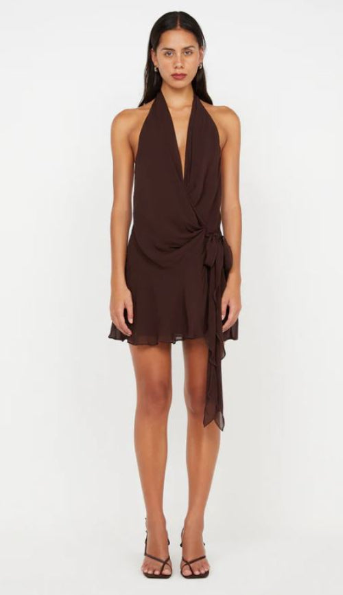 Bec and Bridge Celyse Mini Dress in Chocolate Front View