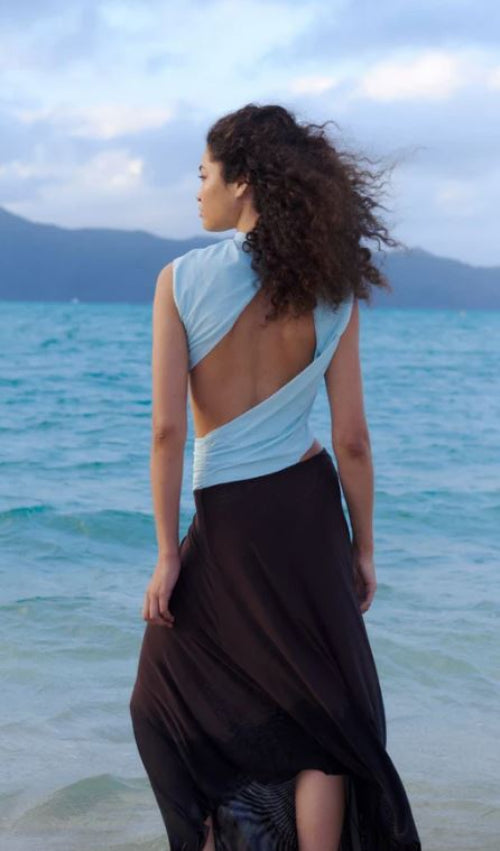 Bec and Bridge Mirabelle Cowl Maxi Dress in Dark Chocolate Back View