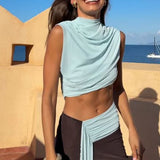 Bec and Bridge Conni Asym Midi Dress in Arctic Blue and Dark Chocolate