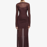 Bec and Bridge Marabou Long Sleeve Maxi Dress in Aubergine