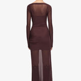 Bec and Bridge Marabou Long Sleeve Maxi Dress in Aubergine