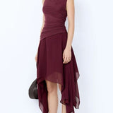 Bec and Bridge Nico Asym Midi Dress in Blackberry
