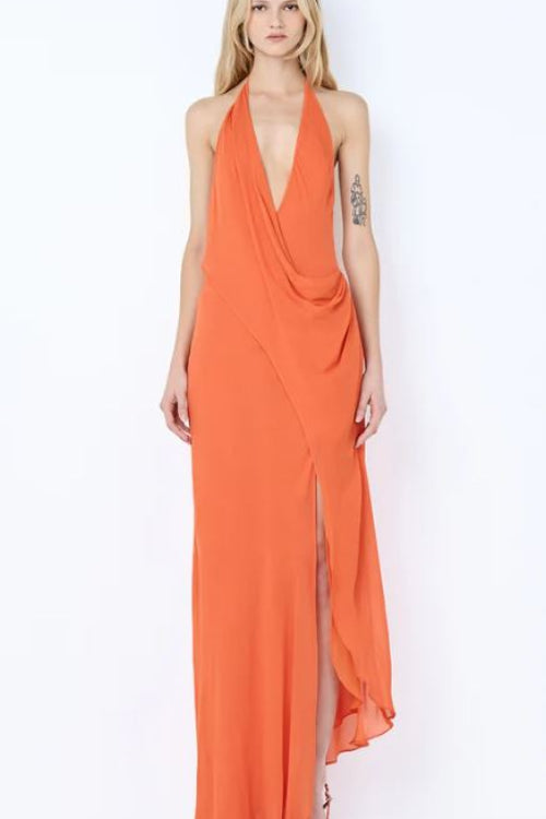 Bec and Bridge Sabrina Drape Maxi Dress in Persimmon Front View
