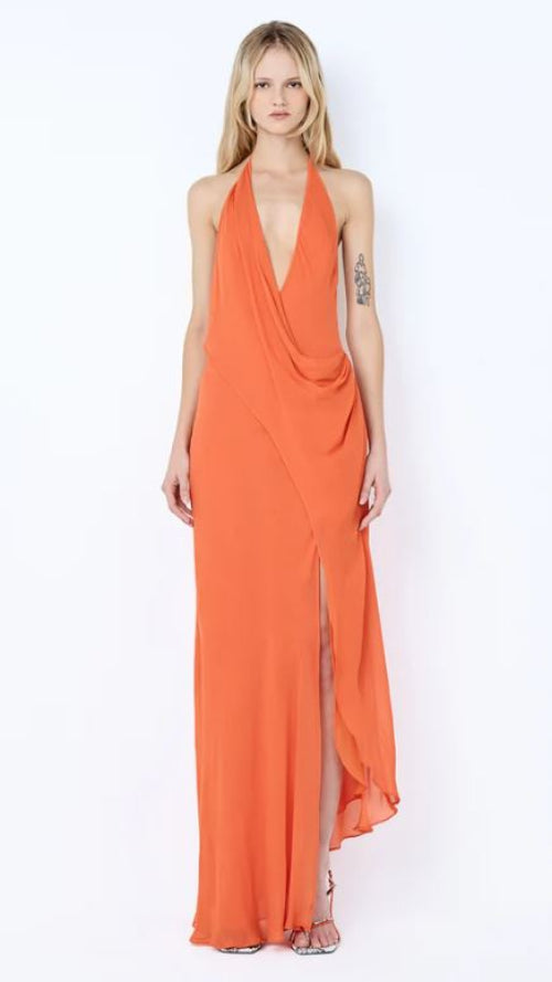 Bec and Bridge Sabrina Drape Maxi Dress in Persimmon Front View