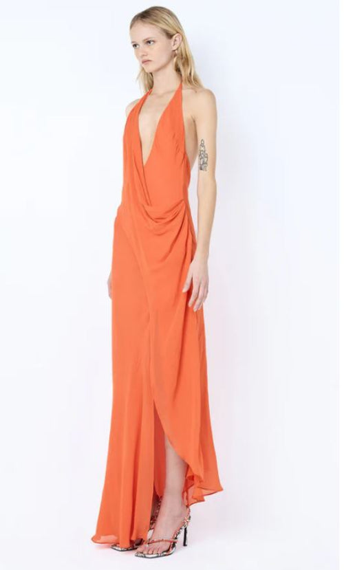 Bec and Bridge Sabrina Drape Maxi Dress in Persimmon Front Side View