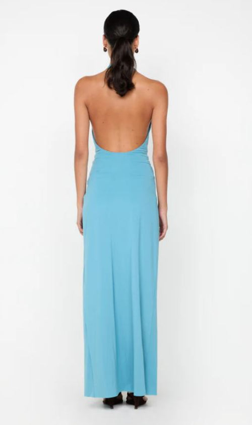 Bec and Bridge Tillie Drape Maxi Dress in Seafoam Blue Back View