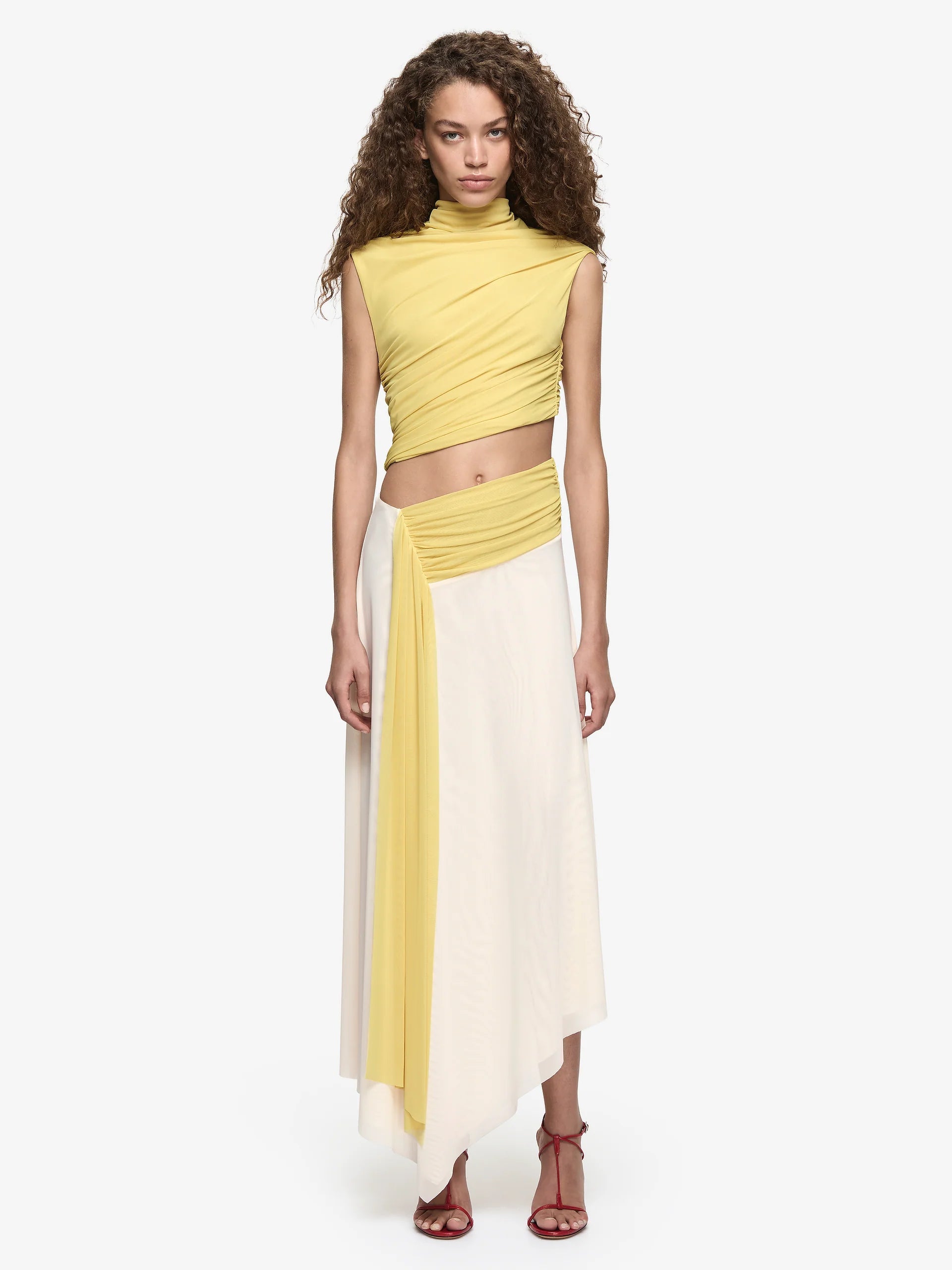 Bec and Bridge Conni Midi Dress in Citron and Buttercream