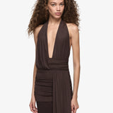 Bec and Bridge Cassis Drape Maxi Dress in Dark Chocolate