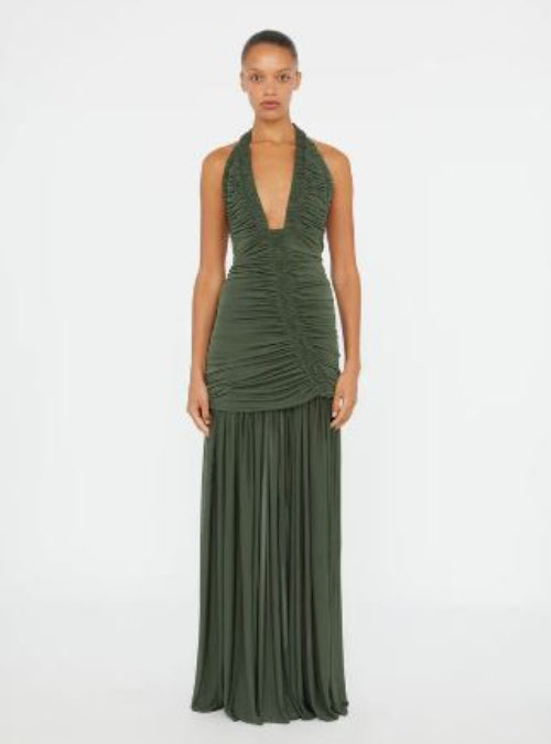 Christopher Esber Orion Gown in Bottle Green Front View