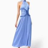 Elliatt Poselia Halter Midi Dress in Slate Blue