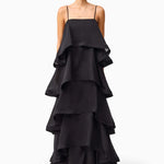 Elliatt Tilly 5 Tiered Maxi Dress in Black Front View