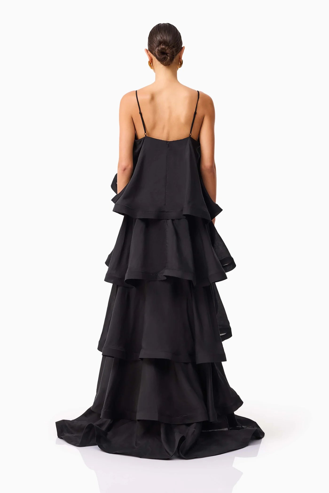 Elliatt Tilly 5 Tiered Maxi Dress in Black Back View