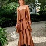 Elliatt Tilly Tiered Maxi Dress in Toffee Brown