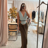 Bec and Bridge Anaya V Maxi Dress in Mist and Latte