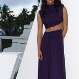 Bec and Bridge Leihla Draped Midi Dress in Deep Violet