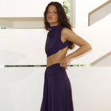 Bec and Bridge Leihla Draped Midi Dress in Deep Violet