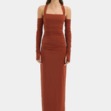 Sir Rosseli Gathered Midi Dress in Rust