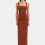 Sir Rosseli Gathered Midi Dress in Rust