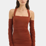 Sir Rosseli Gathered Midi Dress in Rust