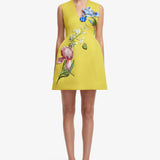Leo Lin Bree V Neck Embroidery Mini Dress in Mustard