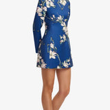 Leo Lin Aliza Long Sleeve Petal Mini Dress in Midnight Magnolia Print