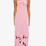 Leo Lin Rayna Applique Bustier Midi Dress in Flamingo