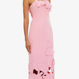 Leo Lin Rayna Applique Bustier Midi Dress in Flamingo