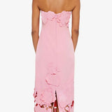 Leo Lin Rayna Applique Bustier Midi Dress in Flamingo