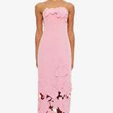 Leo Lin Rayna Applique Bustier Midi Dress in Flamingo